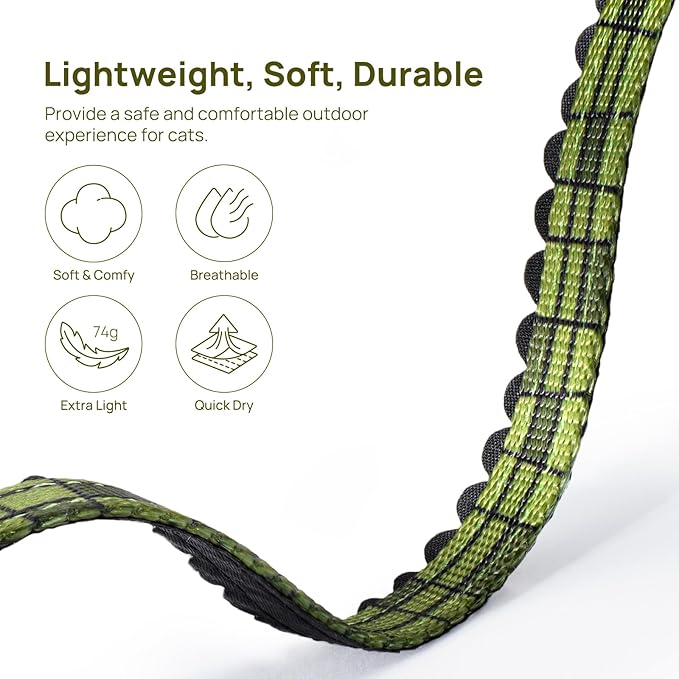 Cat Harness and Leash Set - Escape Proof Adjustable Cat Harness, Comfortable Soft Lightweight, Use Safe & Easy, Walking Travel Kitten Harness for Small Medium Large Cats (Green Growling Crocodile)