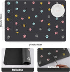 Cat Food Mat Absorbent Dog Mat for Food and Water Non Slip Quick Dry Dog Bowl Mats for Floors 24" X 16" Paw Dark Gray