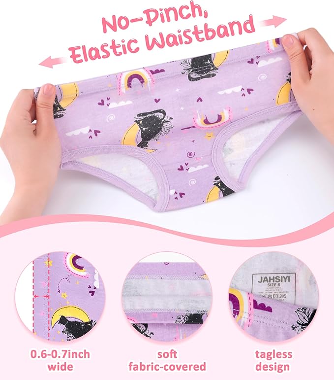 Girls and Toddlers 100% Cotton Underwear Tagless Soft Panties Size 2-3T,4-5T,6,8,10,12 (6-Pack)