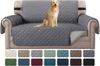 H.VERSAILTEX Loveseat Couch Cover Reversible Couch Covers for 2 Cushion Couch Water Resistant Furniture Protector Cover with Elastic Strap for Pets Kids(Loveseat, Grey/Beige)