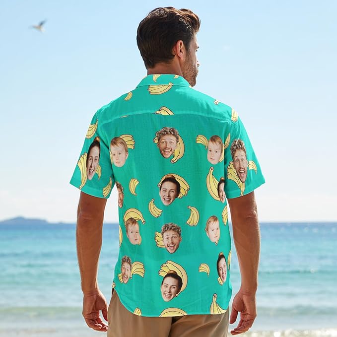 Custom Hawaiian Shirt with Face for Men, Unisex Tropical Beach Shirts Personalized Casual Funny Hawaii Button Down Shirts