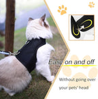 Cat Harness and Leash for Walking Escape Proof Breathable Mesh Fabric, Solid Black, Medium, Adjustable Cat Walking Jackets, Padded Stylish Cat Vest