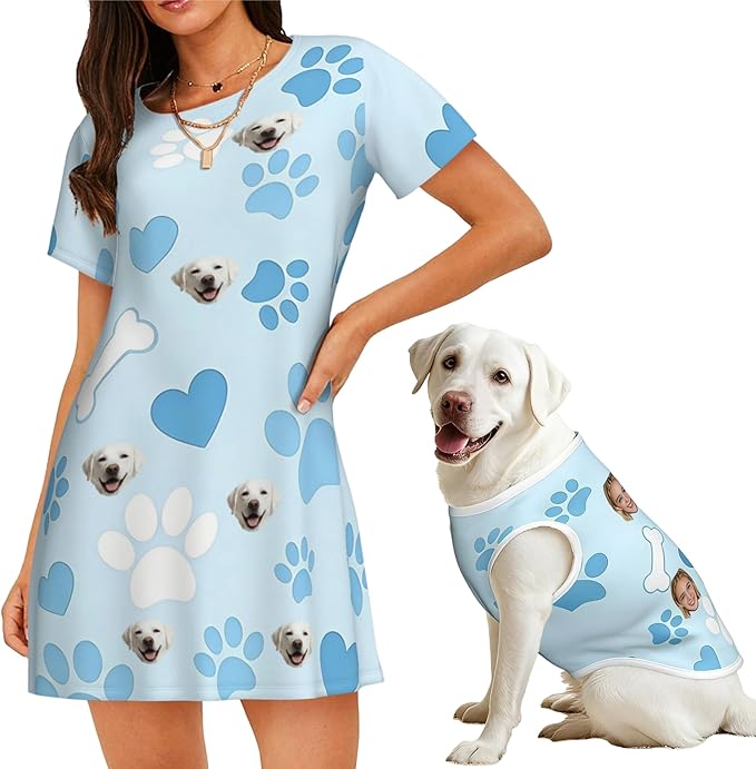 Personalized Matching Dog and Owner Clothes Separately Sold, Custom Face Nightgown for Women Dogs