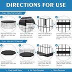 Foldable Metal Wire Dog Pen Pet Playpen Dog Fence Indoor Exercise Pen Enclosure Indoor Outdoor with Bottom Pad and Top Cover (Black 24 top Bottom Cover)