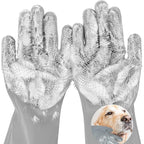 Dog Washing Gloves for Shedding & Bathing - 5-Finger Deshedding & Massage Gloves for Dogs & Cats, Reusable Heat-Resistant Silicone Brush Gloves, Gentle Hair Removal & Bathing Aid (Pair) (Grey)
