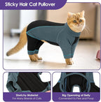 SUNFURA Hair Sticky Cat Clothes, Cat Sweater for Cats Only, 4-Legged Fleece Sweaters Kitten Pajamas Reduce Shedding Fur, Warm Pullover Shirts for Cats, Green L