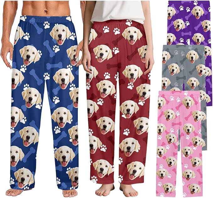 Custom Couple Pajama Pants Sock with Funny Face, Personalized PJ Anniversary Birthday Women Men Pants