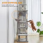 Sweetcrispy 66 Inch Cat Tree Tower, Multi Level Cat Climbing Tower with Natural Sisal Scratching Posts, Hammock, Pet Condo for Indoor Cats and Kittens Play, Grey