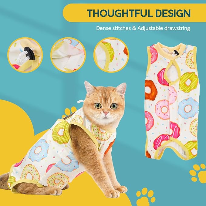 Avont Cat Recovery Suit - Kitten Onesie for Cats After Surgery, Cone of Shame Alternative Surgical Spay Suit for Female Cat, Post-Surgery or Skin Diseases Protection -Donut(S)