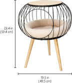 Kitty City Modern Cat Bed with Wooden Side Table, Elevated Indoor Cat Lounge Furniture with Removable Sherpa Cushion, Stylish Cat Bed for Home Décor