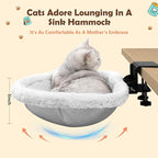 Stable Cat Desk Bed with Heavy-Duty Clamp | Sunken Hammock Design & Faux Rabbit Fur for Comfort, Removable & Washable Bed, Holds Up to 40lbs, Space Saving Cat Perch for Home Office
