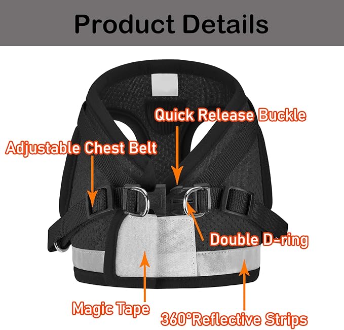 Cat Harnesses and Puppy Harness with Leashes Set, Escape Proof Cat Harness, Adjustable Reflective Soft Mesh Vest Fit Puppy Kitten Rabbit Ferrets's Outdoor Harness