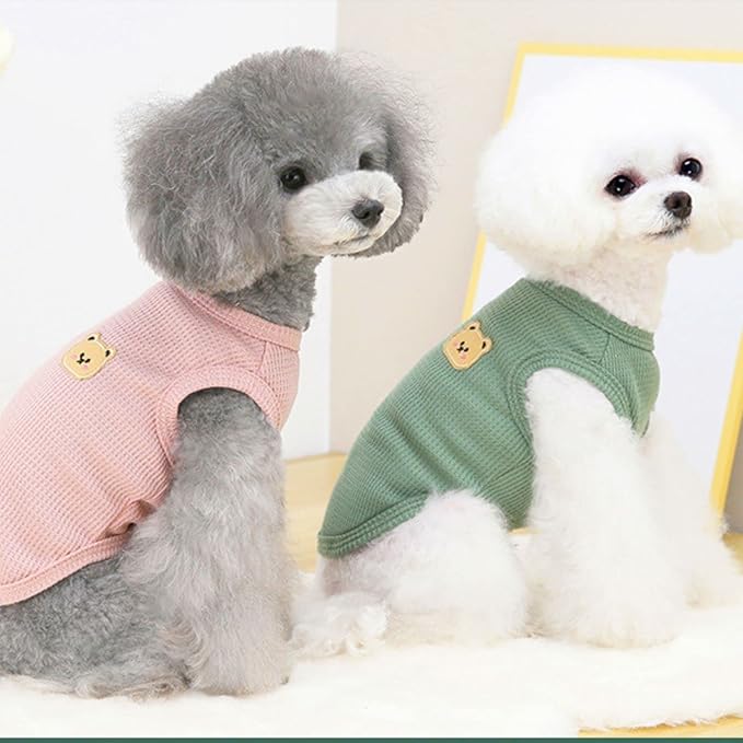 Cotton Dog Shirt Summer Lightweight Pet T-Shirts Soft Breathable Stretchy Cats Dogs Tee Shirt Sleeveless Vest Dog Apparel for Medium Small Dog Clothes 2PCS Yellow&Green