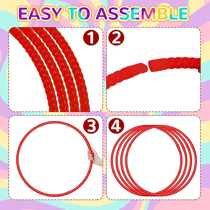 Shappy 6 Pcs Exercise Hoop Detachable Adjustable Plastic Toy Playground Toys Colored Hoop Circles for Teens Games Gymnastics Dog Agility Equipment Party Decor