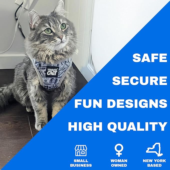 Travel Cat Harness and Leash Set - Adjustable Fit Mesh Cat Harness and Reflective Strap - Comfort Walking Vest for Kitten for Outdoor Walking, Hiking (Extra Small, Cashcat)