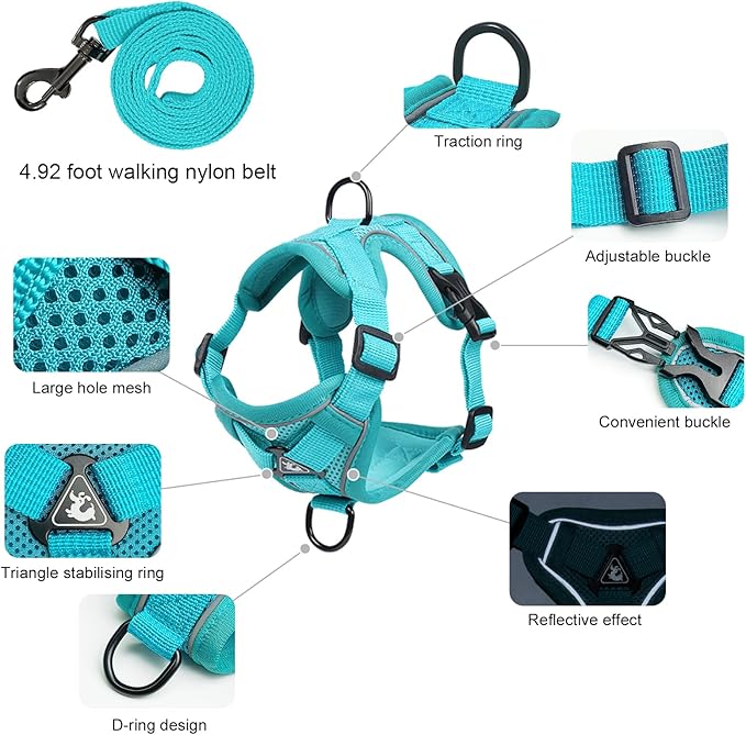 Escape Proof Kitten Harness and Leash Set - Adjustable Soft Mesh Vest for Small Cats, Reflective Breathable Walking Harness with 4 Buckles