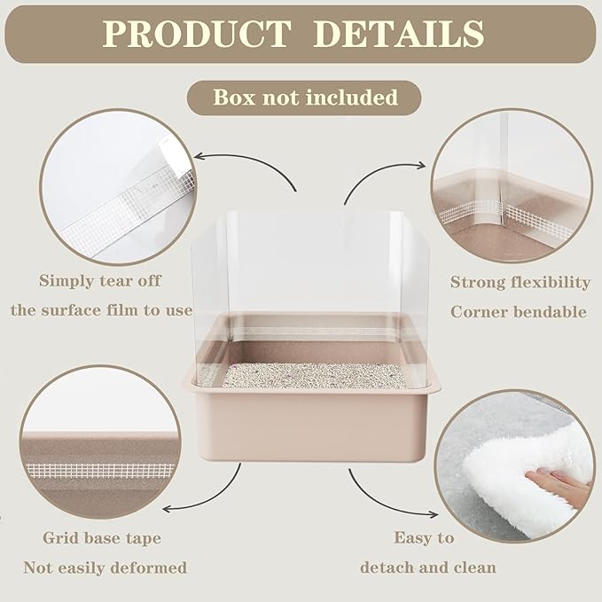 3Pcs Cat Litter Box Pee Shields - Open Top Litter Box Splash Guard Privacy Screen Transparent Easy Clean 14.5 * 11.5in-Box Not Included (3)