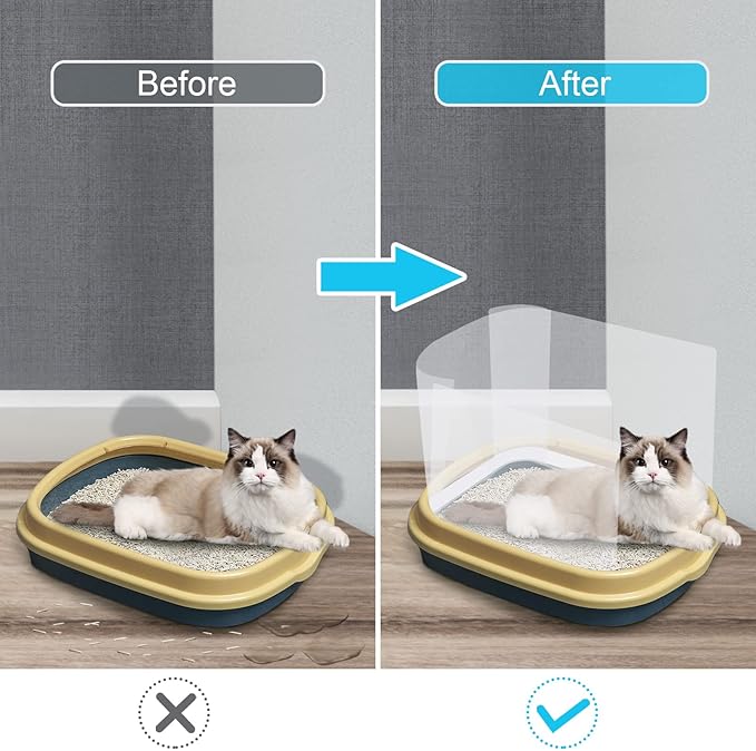 Cat Litter Box Splash Guard Pee Shields - Anti-Splashing Reusable High Sided Litter Box High Wall Cat Toilet Training Kit for Open Top Litter Pan (4 PCS)
