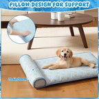 4 Pack Cooling Dog Mats with Supportive Pillow 23.6" x 31.5" Self Cooling Dog Pads Ice Silk Washable Pet Cool Mat Summer Cat Sleeping Pad with Storage Bag for Crate Bed Floor (Large, Blue)