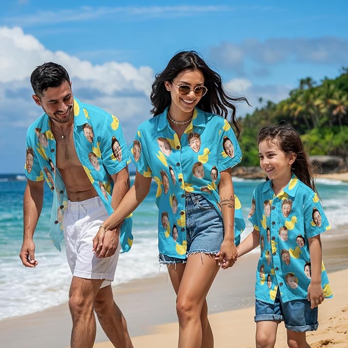 Custom Hawaiian Shirt with Face for Men, Unisex Tropical Beach Shirts Personalized Casual Funny Hawaii Button Down Shirts
