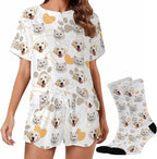 Custom Short Pajamas Set with Face Photo Women‘s Sleepwear Tee Personalized PJ Short Loungewear Set fot Her
