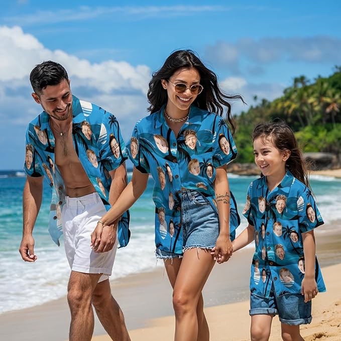 Custom Hawaiian Shirt with Face for Men, Unisex Tropical Beach Shirts Personalized Casual Funny Hawaii Button Down Shirts