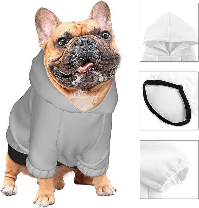 Custom Dog Hoodie for Small Pets, Personalized Photo Text Pet Warm Pullover Sweatshirt with Name Number, Customized Gifts Soft Hooded Cats Kitten Clothes, Silver, M,