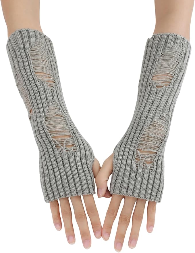 CORIRESHA Therian Emo Clothing Cat Ear Y2k Beanie Grunge Fingerless Gloves Bohemian Stacked Bracelets Set