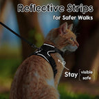 Dooradar Cat Harness and Leash Set, Escape Proof Safe Adjustable Kitten Vest Harnesses for Walking, Easy Control Soft Breathable Mesh Jacket with Reflective Strips for Cats, Black, M