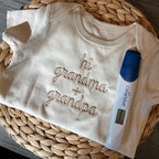 COUPLEHOODIES Personalized Baby Onesie Bodysuit – Custom Embroidery Gift for Pregnancy Reveal Baby Shower or First Grandchild