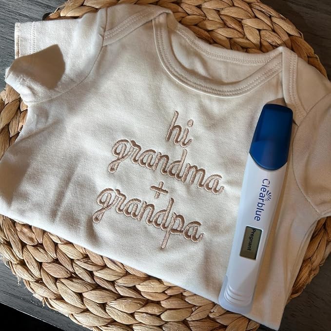 COUPLEHOODIES Personalized Baby Onesie Bodysuit – Custom Embroidery Gift for Pregnancy Reveal Baby Shower or First Grandchild