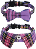 Faleela 2 Pack/Set Cat Collar with Cute Bow Tie and Bell,Breakaway Plaid Shirt Collar for Kitty Adjustable Safety