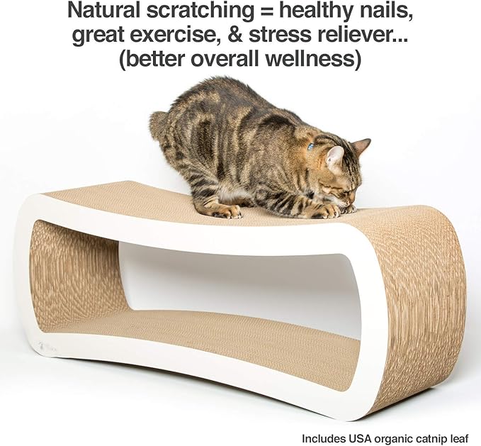 PetFusion Jumbo Cat Scratcher Lounge, White. 39 x 11 x 14 inch 4 Cardboard Scratching Surfaces and 2 Levels, Scratch, Play, Perch, and Hide100% Recyclable Cardboard Cat Lounge