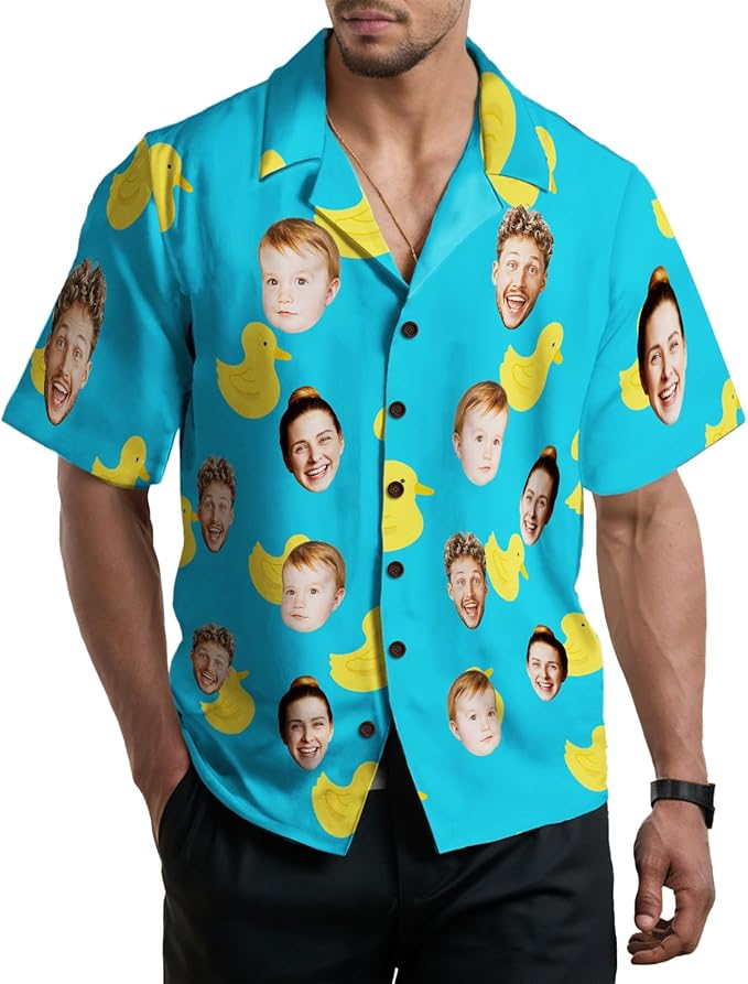 Custom Hawaiian Shirt with Face for Men, Unisex Tropical Beach Shirts Personalized Casual Funny Hawaii Button Down Shirts