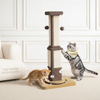 Tall Cat Scratching Post for Large Cats Kittens, 33" Indoor Sisal Vertical Pole Heavy Duty Square Structure with 4 Interactive Mouse Holes and Track Ball Base, Shields Furniture from Scratches