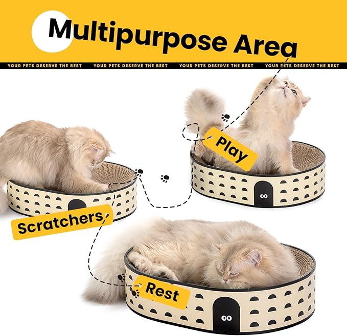 Oval Cat Scratcher Bed, 2-in-1 Cat Scratching Board, Natural Corrugated Cardboard Scratch Pad Lounge, Sealed Base Traps Debris,No Assembly Kitty Furniture,Stylish Colors Blends Any Home Decor