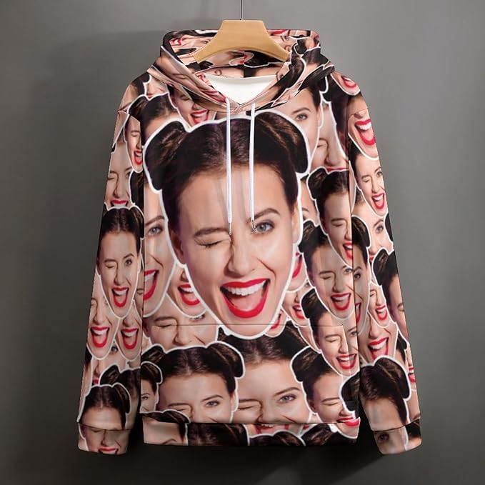Artsadd Custom Face Unisex athletic Pockets Sweatshirt Loose Hoodie Custom Christmas Long Sleeve Sweatshirt Hooded Pullover