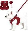 KOOLTAIL Christmas Plush Small Dog Harness and Leash Set, Warm Fleece No Pull Puppy Vest for Winter, Lightweight Reflective Step in Pet Harness for Medium Sized Dogs Boy Girl Outdoor Walking, Red M