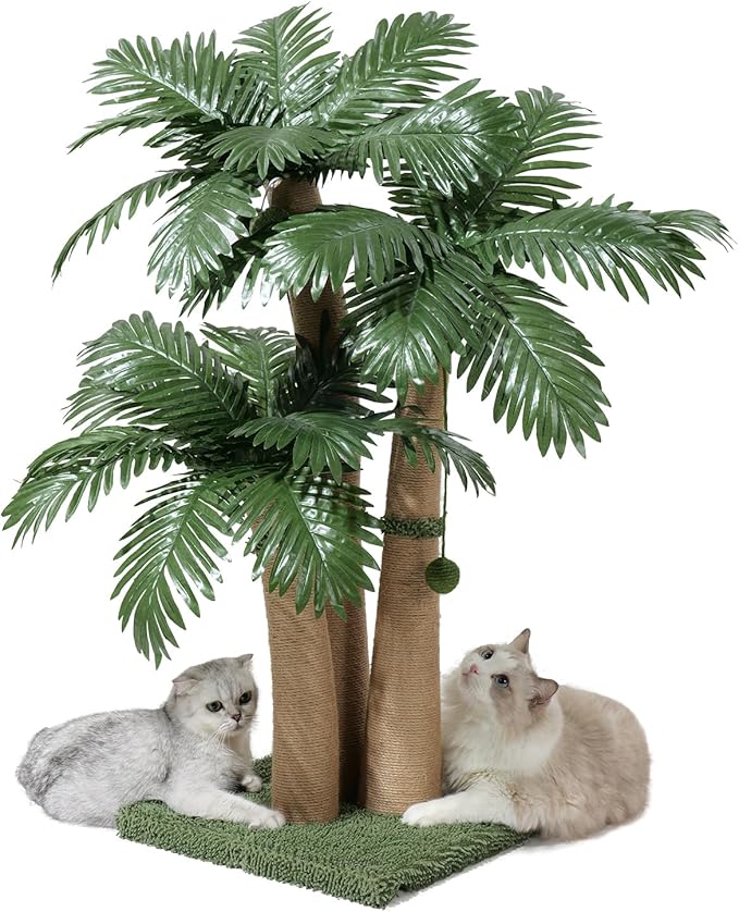 40'' Tall Cat Scratching Post Cat Tree, 3 Curved Design Palm Tree Cat Scratching Post with 8 Interactive Balls, Natural Sisal Rope Cat Scratchers for Indoor Cats, Multi-Combinable (Style D)