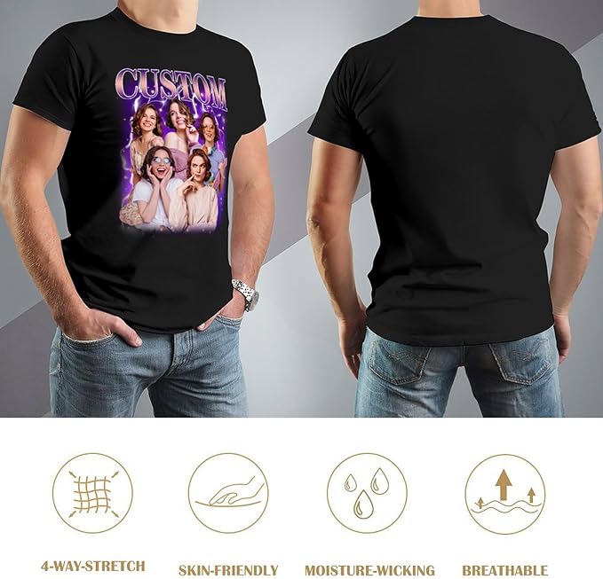 M YESCUSTOM Custom Funny Tshirts for Men Women Personalized Face Tshirt with Picture Customized Tee Gift for Dad Mom Husband