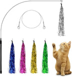 Andiker 7Pcs Cat Wand Toy, Cat Toy Set with 1 Long Steel Wand, 1 Double Headed Hook & 5 Crinkle Teaser Refills Stimulate Hunting Instincts Interactive Cat Toys for Indoor Cats and Kittens (Thin)