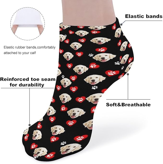 Personalized Ankle Socks with Face Custom Photo Socks Low Cut Ankle Socks Athletic Socks Valentine's Day Gifts for Women Men