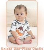 Unisex Summer Trendy 2-Pack Rompers Short Sleeve Zipped Bodysuit Infant Cotton Outfits
