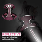 PUPTECK Cat Harness and Leash Set Escape Proof Reflective Cat Walking Harness Adjustable Soft Breathable Mesh Vest for Small Pets, Light Pink, S
