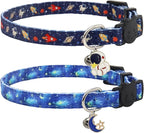 Cat Collar Breakaway, 2 Pack Cotton Cats Collars with Bells, Cute Astronaut Shaped for Girl Boy Kittens