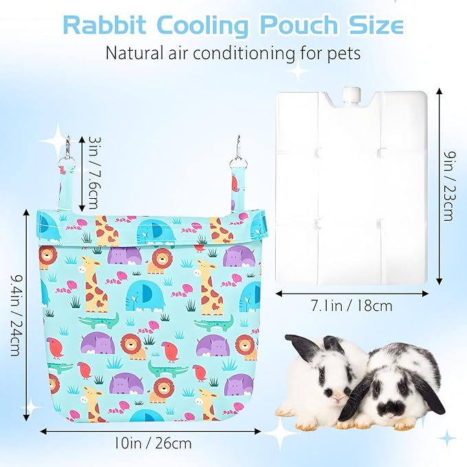 Hamiledyi Rabbit Cooling Pouch with Ice Pack - No Condensation Pad for Bunny Cage Accessories, Washable Cooling Mat for Small Animals (Ferret, Guinea Pig, Chinchilla) in Summer