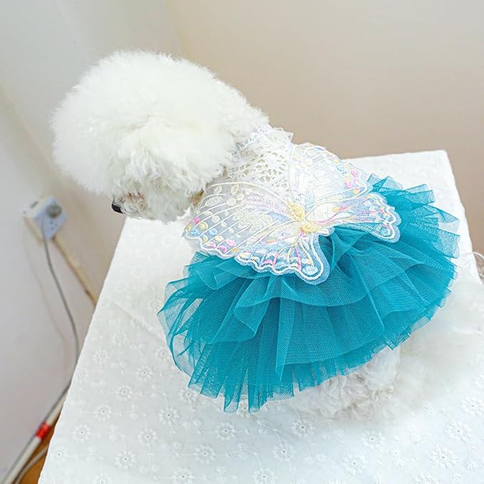 Fashion Sweet Puppy Dog Blingbling Princess Skirt Pet Dog Lace Cake Camisole Tutu Dress B-Blue XL