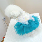 Fashion Sweet Puppy Dog Blingbling Princess Skirt Pet Dog Lace Cake Camisole Tutu Dress B-Blue L