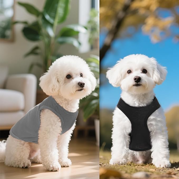 3 Pcs Cat Shirts Solid Color Dog Clothes Summer Sleeveless Stripe Pet T Shirts for Small Pet Dogs Cats (Black, Small)