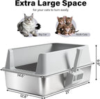 2Pack Stainless Steel Litter Box, XL Extra Large Cat Litter Boxes for Big Cats, Metal Litter Box with Lid High Sides, Leak-Proof, Never Absorbs Odors, Easy Cleaning, Non-Stick, Scoop Included